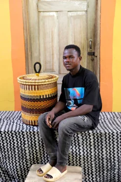 Coiled Laundry Basket with Lid (Small) by Mark Nsohbillah
