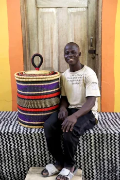 coiled Laundry Basket with Lid (Medium) by Jacob Adombire