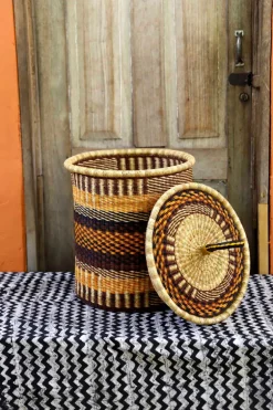 Coiled Laundry Basket with Lid (Small) by Mark Nsohbillah